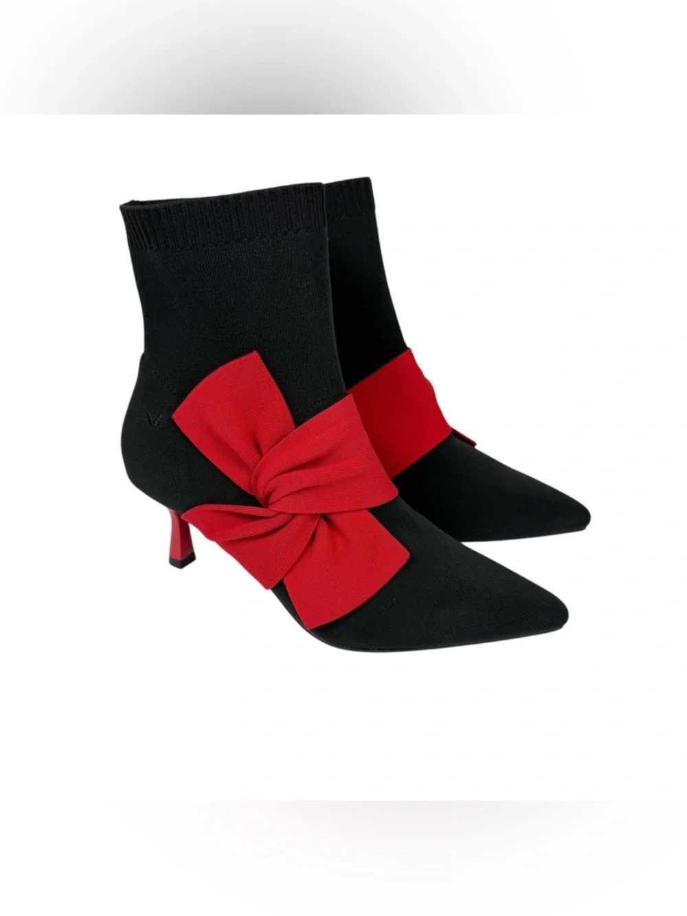 Vivaia Athena Pointed Toe Ankle Heel‎ Boot Bow Detail Black Ruby Red Size 9/40